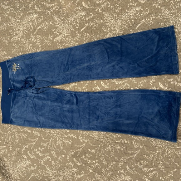 Juicy Couture Crown Heritage Cotton Velour Sweatpants Rhinestones Blue LARGE - Picture 6 of 12